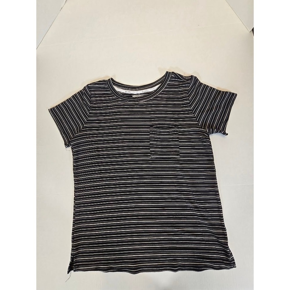 Nicole‎ Miller New York Black White Striped T-Shirt Short Sleeve Pocket Tee M